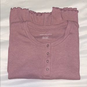 Lettuce edge henley cropped t shirt